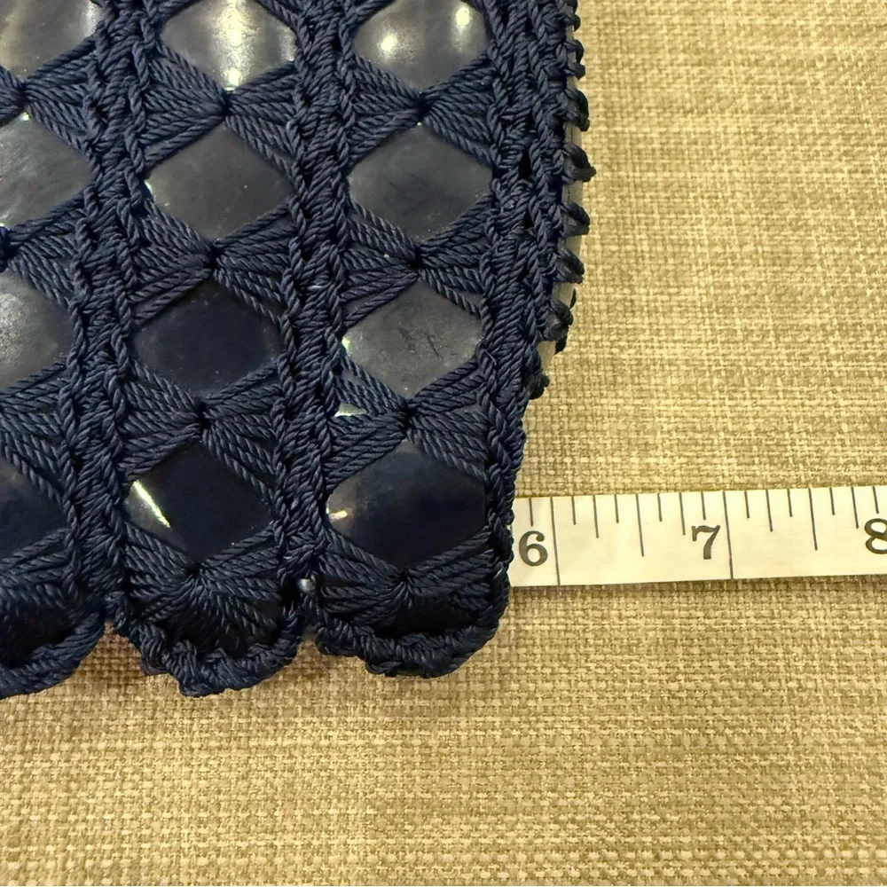 Vintage Crochet Navy Blue Gold Chain Kiss Lock Bag by Solar LTD Italy